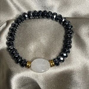 Estate Druzy Agate and Faceted Hematite Beaded Bracelet